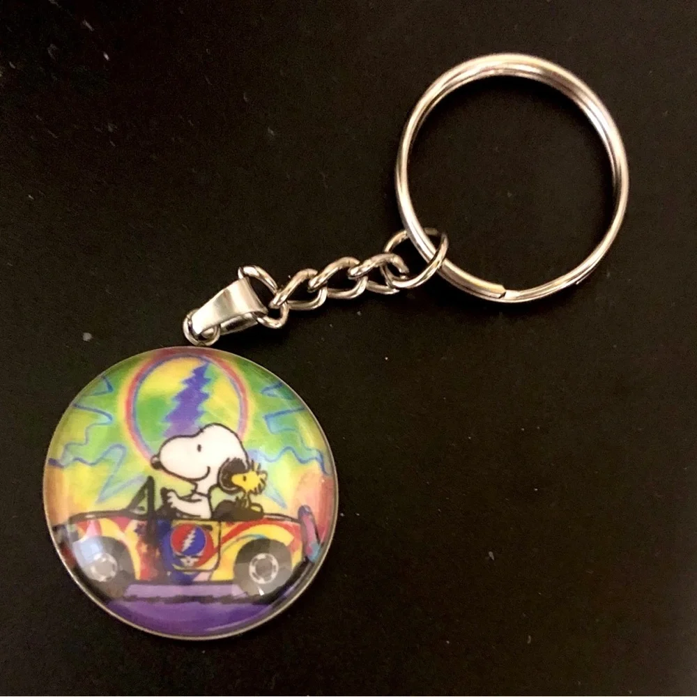M GRATEFUL DEAD SNOOPY WOODSTOCK Custom Glass Cabochon Keychain BuyItWhenFound